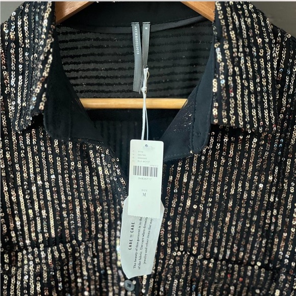 🌟NWT Anthropologie Black Sequin Button Down Shirt - Picture 3 of 6